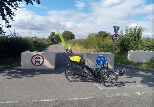 Photo of bike at the road closure near Purton
