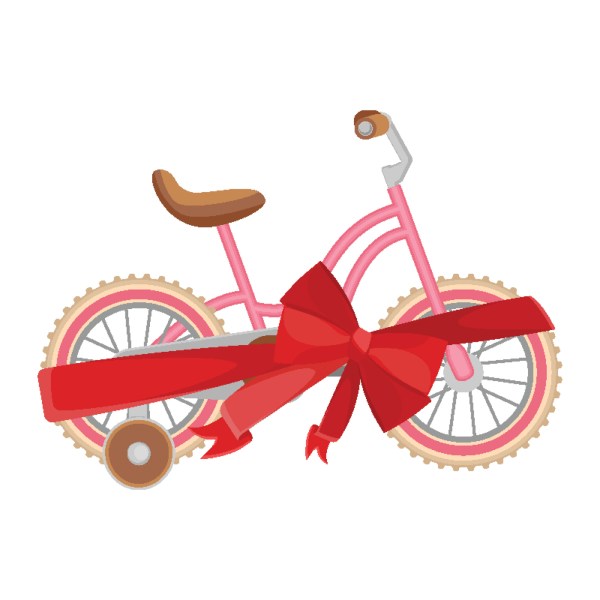 Illustration of a Pink bicycle in decorative wrapping ribbon